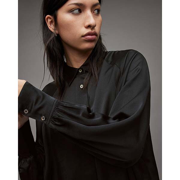 Allsaints Australia Womens Oana Silk Blend Shirt Black AU61-587